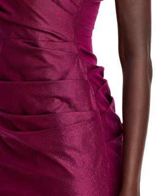 Stretch Metallic Taffeta Off-the-Shoulder Gown