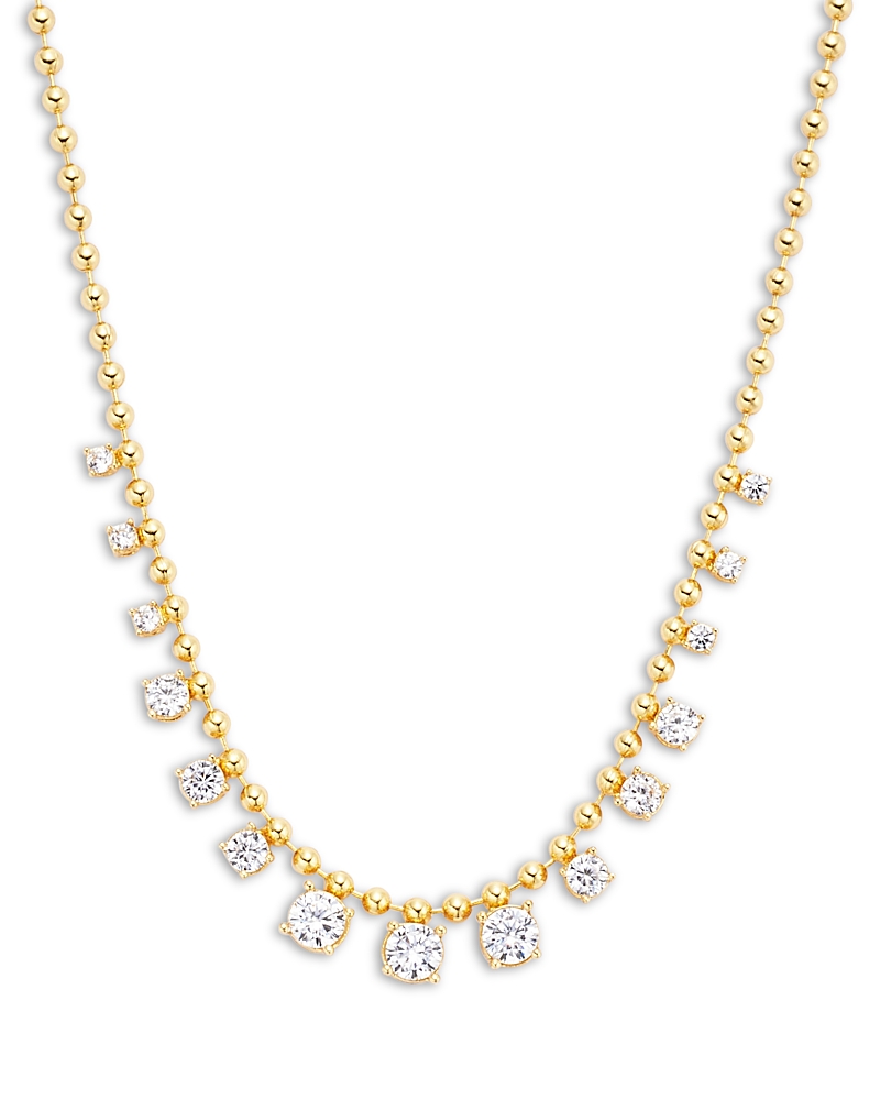 Aqua Cubic Zirconia Beaded Statement Necklace In 14k Gold Plated, 16-18 - Exclusive In Gold
