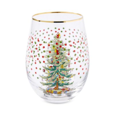 Christmas Tree Polka Dot Stemless Wine Glass, Set of 4