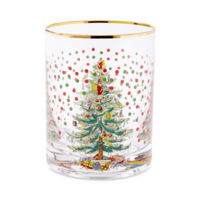 Christmas Tree Polka Dot Double Old Fashioned Glass, Set of 4