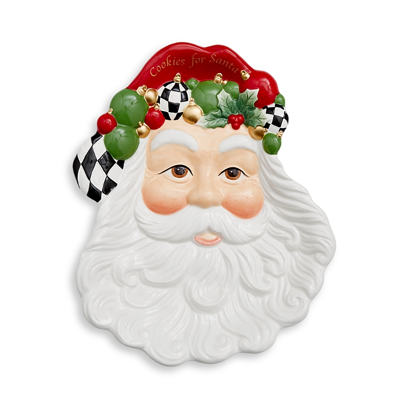 Spode Figural Black And White Check Santa Plate In Green