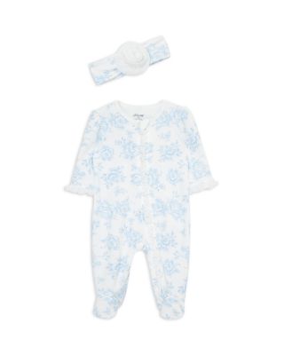 Little Me - Girls' Roses Print Footie With Headband - Baby