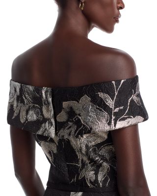 Off-the-Shoulder Metallic Floral Jacquard Gown