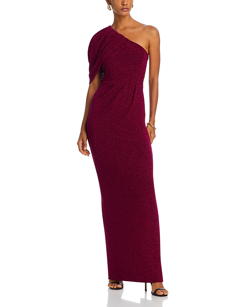 Black Halo Egan Metallic One Shoulder Gown In Mulberry Sheen