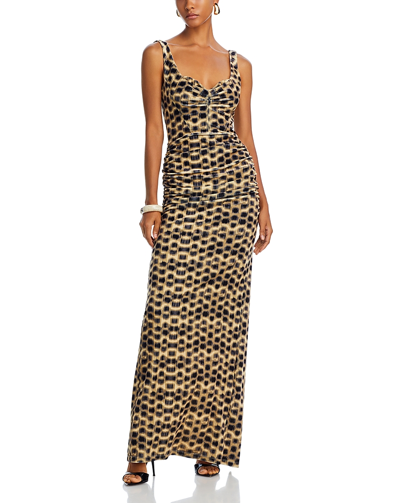 Black Halo Wilder Velvet Column Gown In Roaring Spots