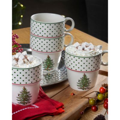 Christmas Tree Polka Dot Stackable Mugs, Set of 4