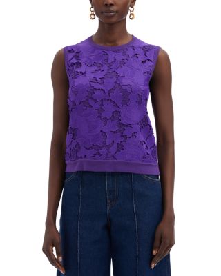 Oscar de la Renta - Lace Front Sleeveless Sweater