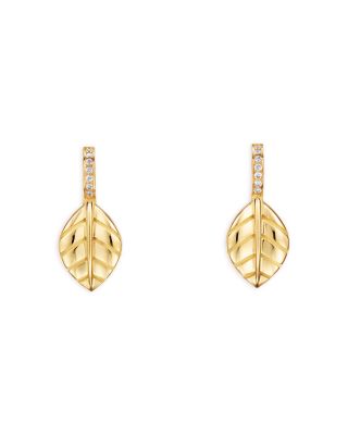 Temple St. Clair - 18K Yellow Gold FJ Diamond Arcadia Leaf Drop Earrings