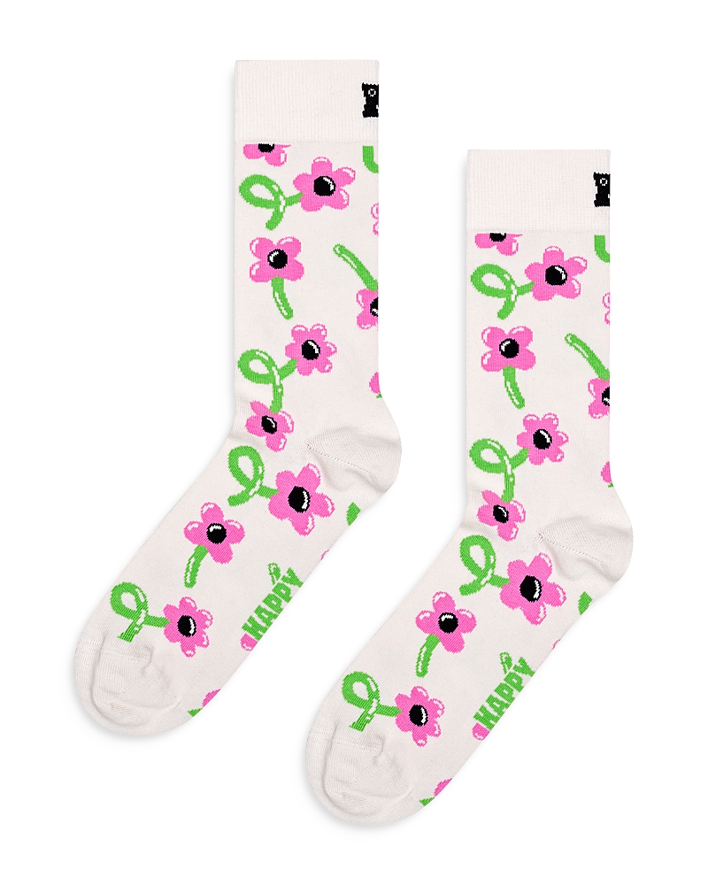 Happy Socks Balloon Flower Crew Socks In White