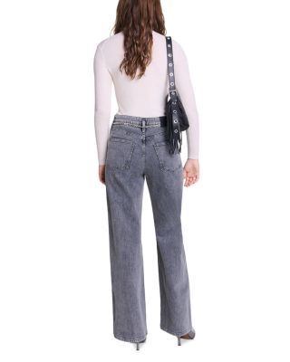 Belted Wide Leg Jeans in Grey