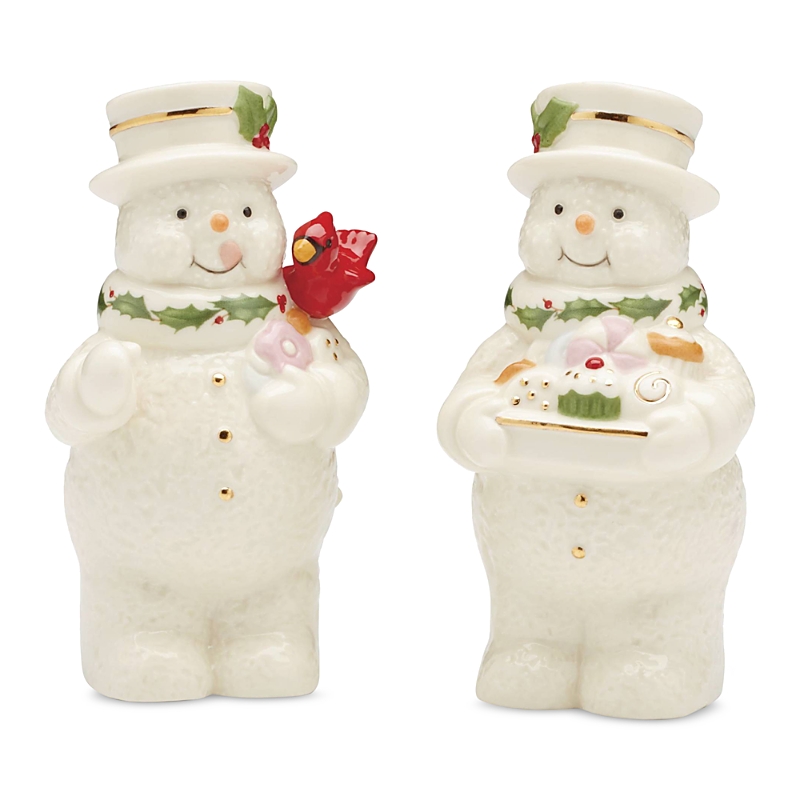 Lenox Happy Holly Days Snowmen Salt & Pepper Set In Ivory