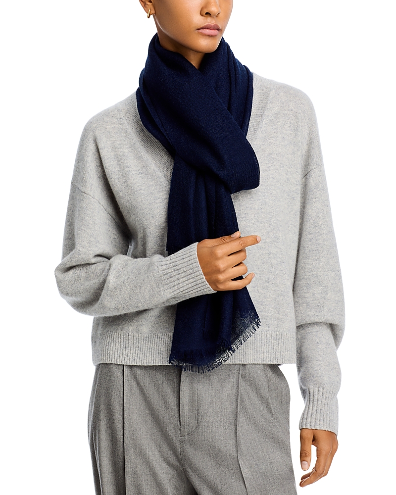 Fraas Solid Lightweight Wool Scarf In Dark Navy