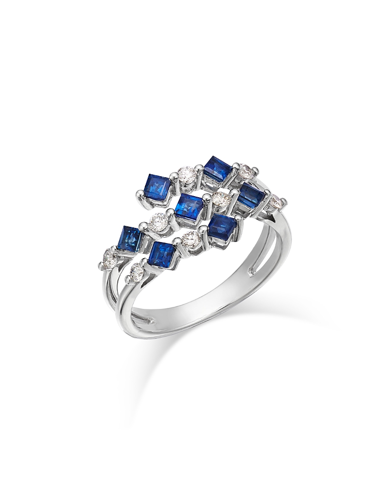 Bloomingdale's Fine Collection Bloomingdale's Blue Sapphire & Diamond Square & Round Openwork Ring In 14k White Gold In Blue/white