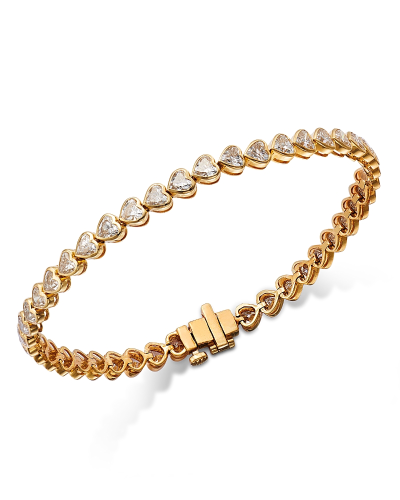 Moon & Meadow 14k Yellow Gold Lab Grown Diamond Heart Tennis Bracelet In White/gold