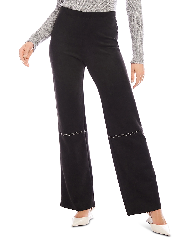 Karen Kane Contrast Stitch Stretch Faux Suede Wide Leg Pants In Black