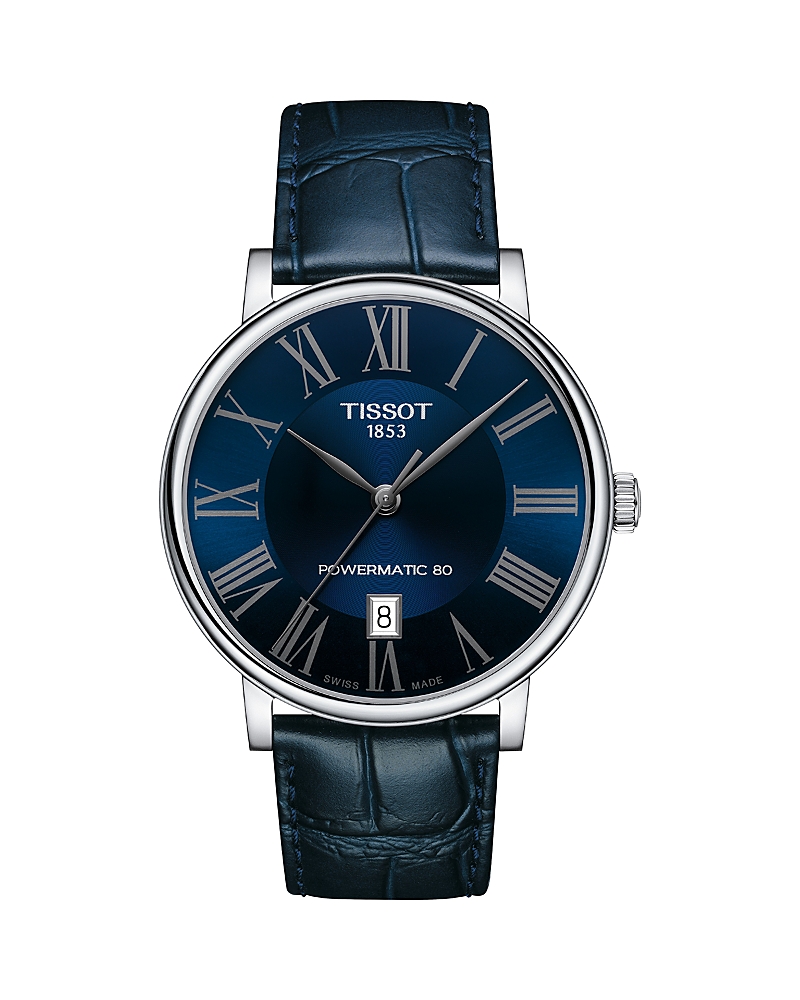 Tissot T-classic Carson Powermatic 80 Leather Strap Watch, 40mm In Blue