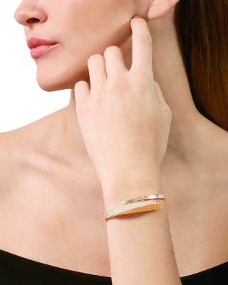 18K Yellow Gold Like Diamond Pav&eacute; Bypass Bangle Bracelet - Exclusive, Italy Campaign