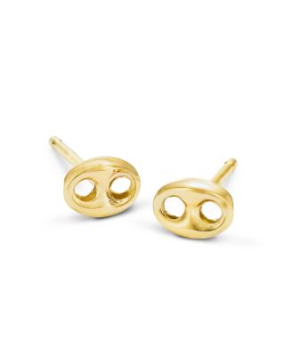 14K Yellow Gold Heavy Metal Mariner Link Stud Earrings