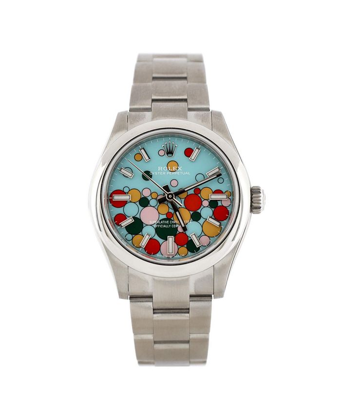 Pre Owned Rolex Oyster Perpetual Turquoise Blue Celebration Motif Automatic Watch in Stainless Steel 31mm Bloomingdale s