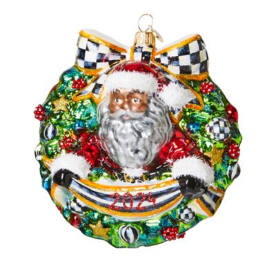 Mackenzie-Childs 2024 Black Santa Glass Wreath Ornament