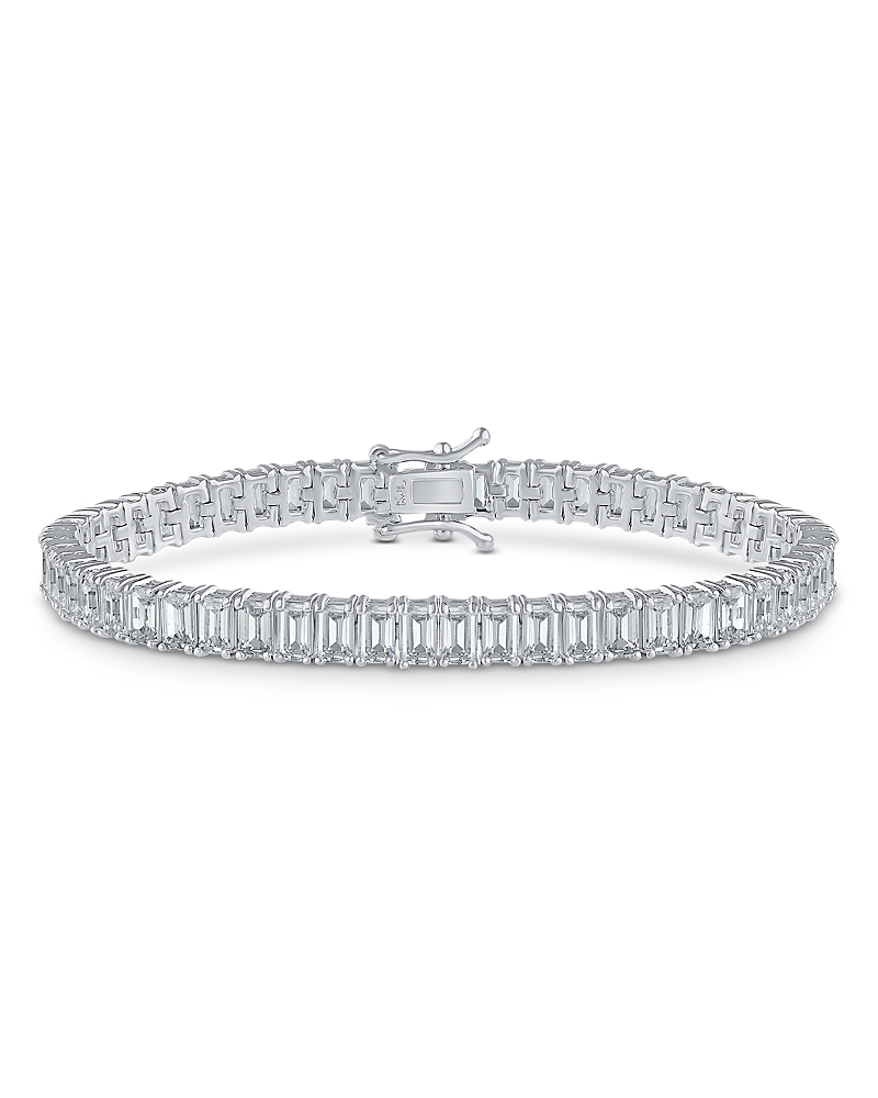 Kenneth Jay Lane Emerald Cut Cubic Zirconia Tennis Bracelet In Rhodium Plated In Silver