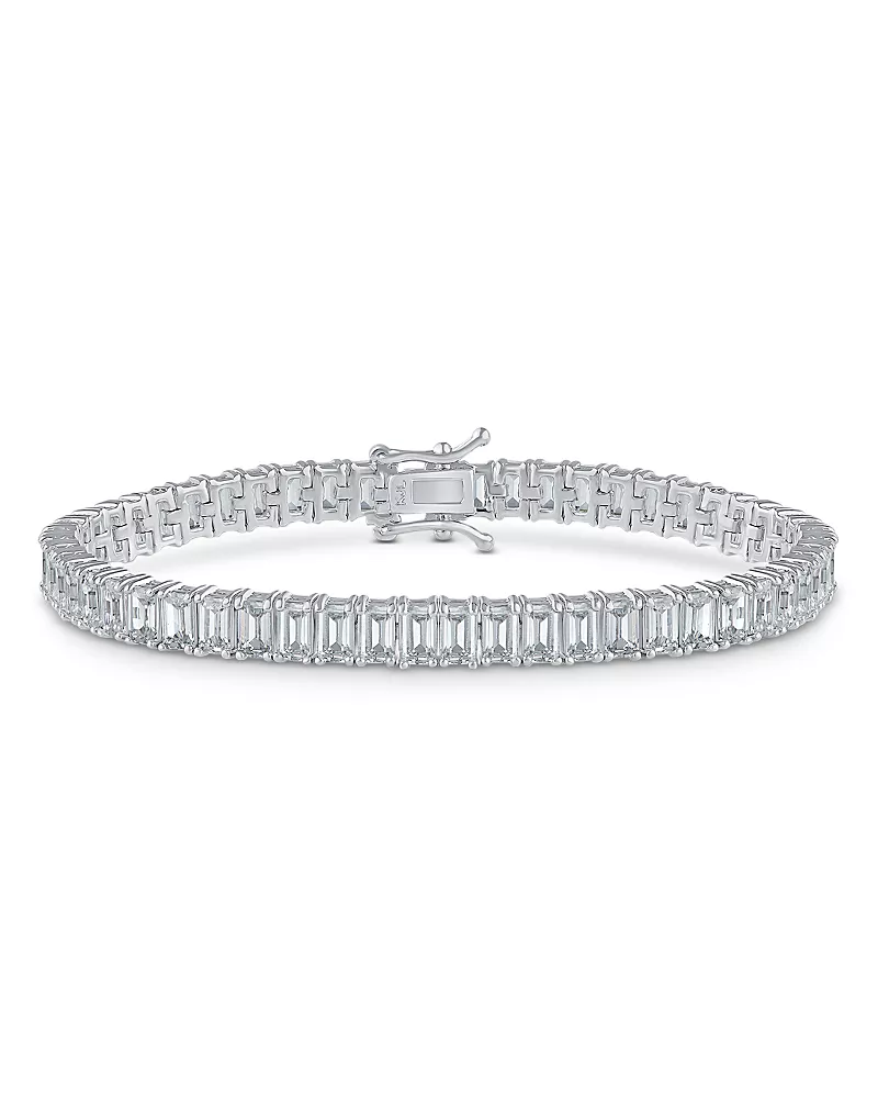 Kenneth Jay Lane Emerald Cut Cubic Zirconia Tennis Bracelet in Rhodium Plated