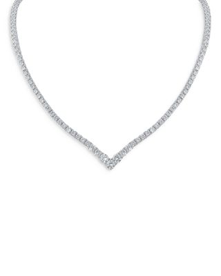 Kenneth Jay Lane - Cubic Zirconia V Tennis Statement Necklace in Rhodium Plated, 17"