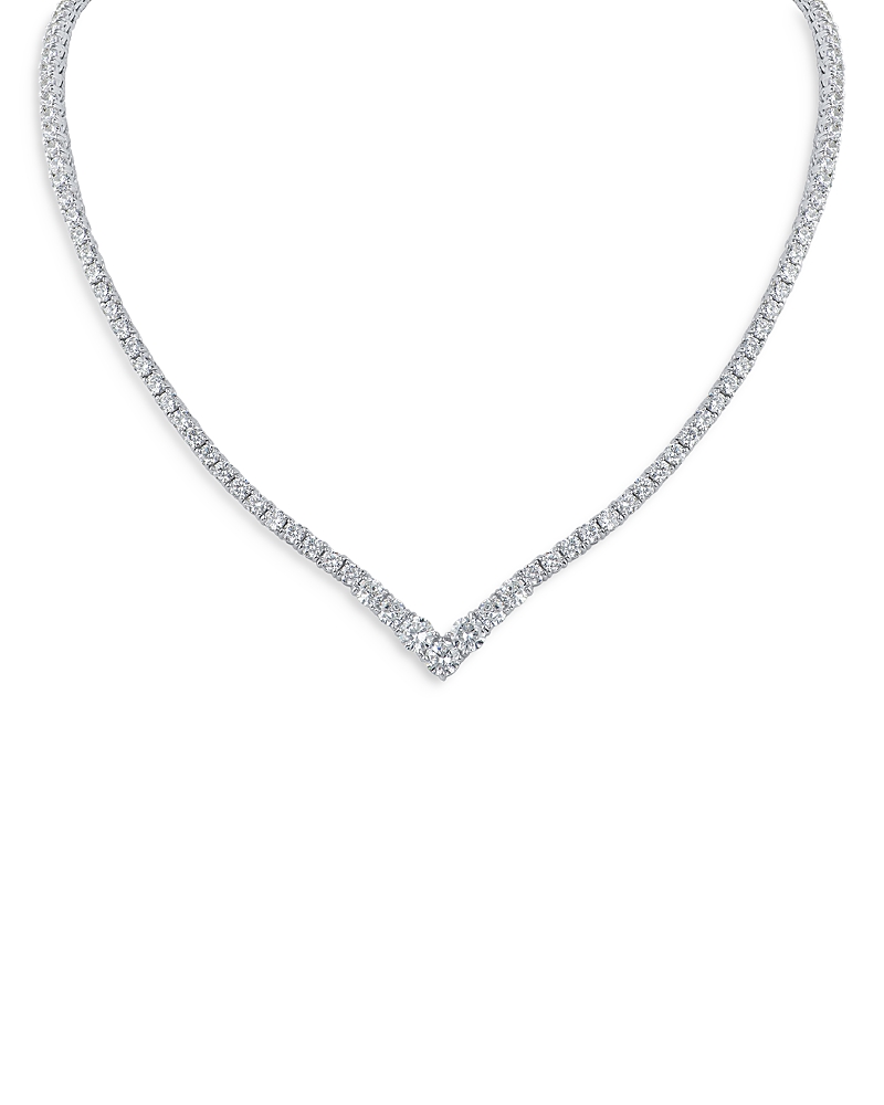 Kenneth Jay Lane Cubic Zirconia V Tennis Statement Necklace In Rhodium Plated, 17 In Silver