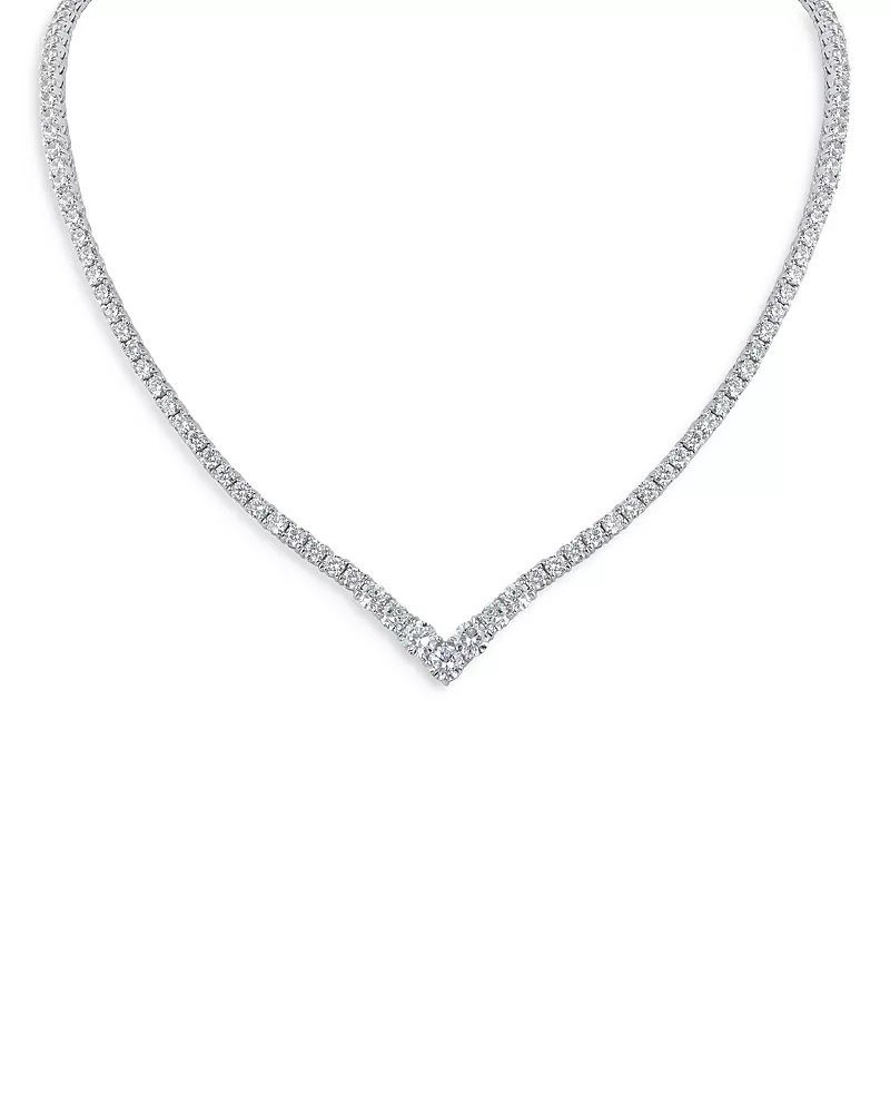 Kenneth Jay Lane Cubic Zirconia V Tennis Statement Necklace in Rhodium Plated, 17