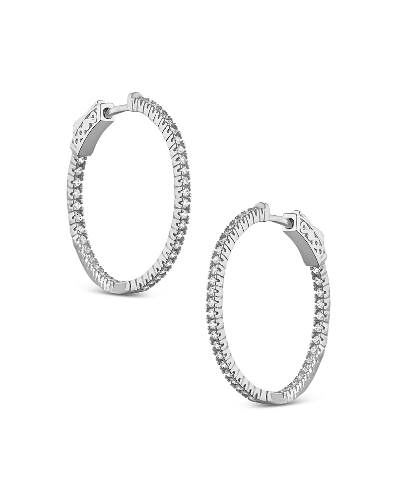 Kenneth Jay Lane Pave Hoop Earrings in Rhodium Plated