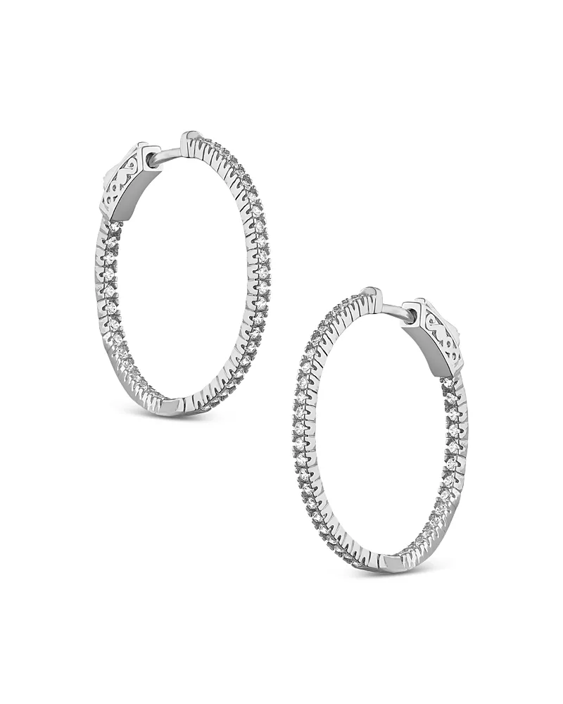 Kenneth Jay Lane Pave Hoop Earrings in Rhodium Plated
