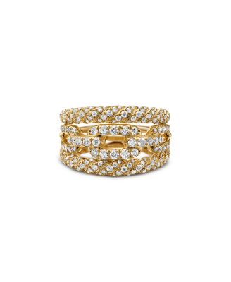 18K Yellow Gold Stax Three-Row Ring with Diamonds