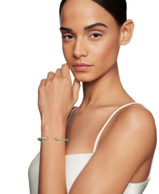 Sterling Silver & 18K Yellow Gold Cable Classic Bracelet with Diamonds