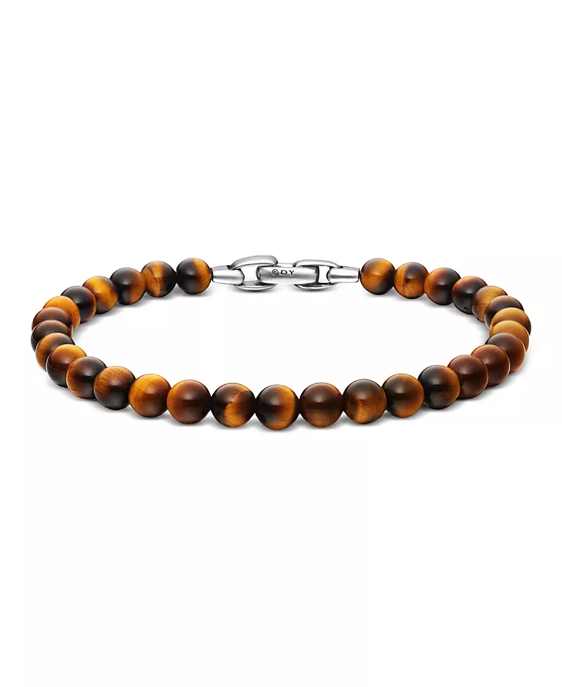 David Yurman Men's Spiritual Beads Bracelet in Sterling Silver with Tigers Eye, 6mm