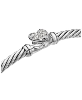 Cable Collectibles&reg; Heart Bracelet in Sterling Silver with Pav&eacute; Diamonds, 3mm