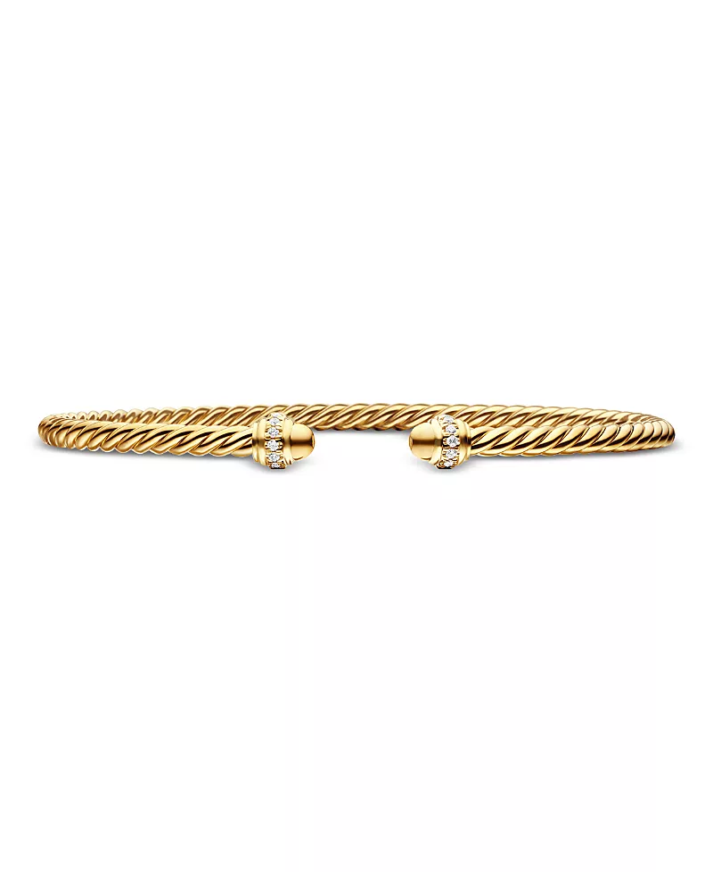 David Yurman Cable Spira Bracelet in 18K Gold with Diamonds, X Small