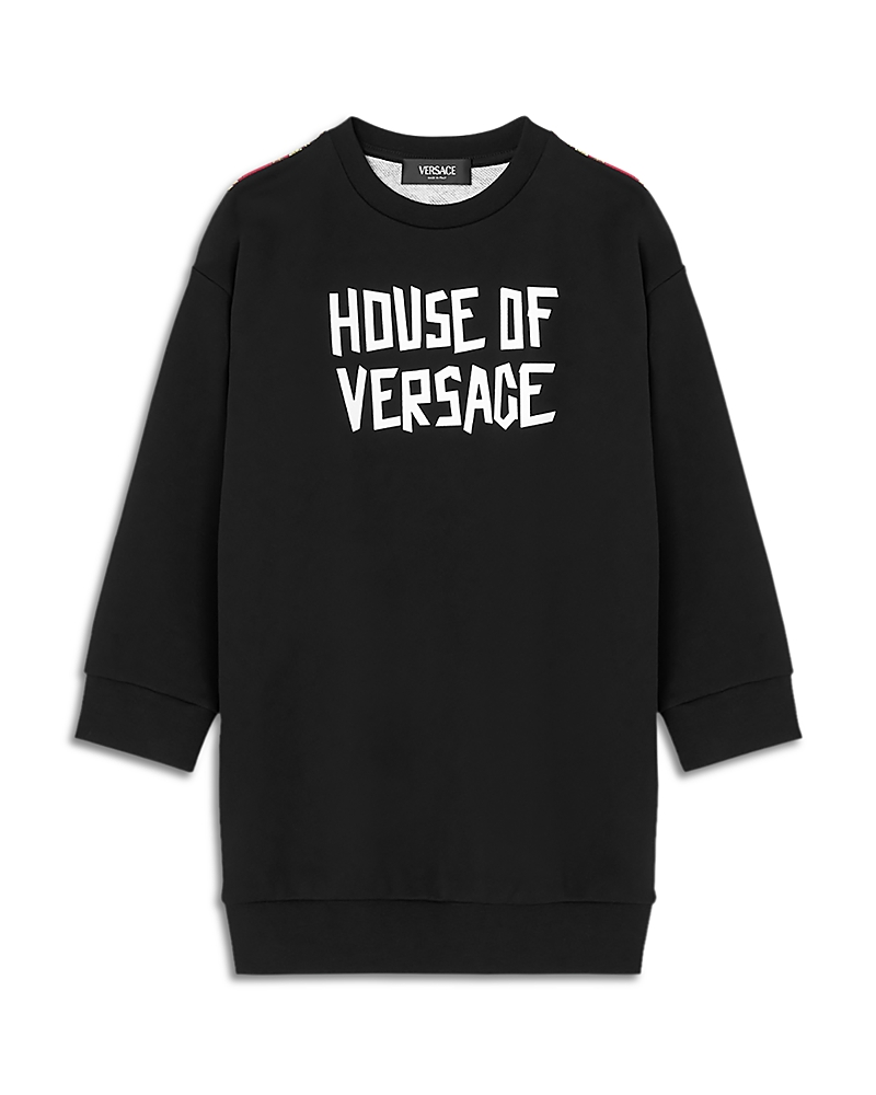 Versace Logo-print Long Sleeve Dress In Black+whit