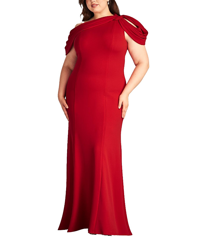Tadashi Shoji Copley Shoulder Drape Gown - Plus Size In Red