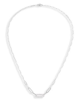 18K White Gold Maillon Diamond Pav&eacute; Link Pendant Necklace, 16.93"