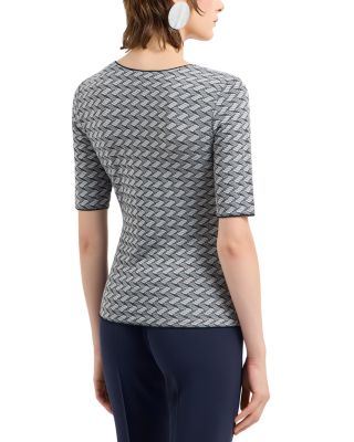 Stretch Jersey Top with Geometric Jacquard Motif