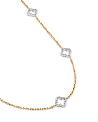 14K Gold Diamond Clover Necklace, 18"