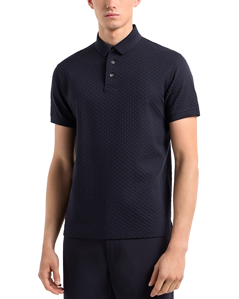 Emporio Armani Cotton Jersey Diamond Jacquard Regular Fit Polo Shirt