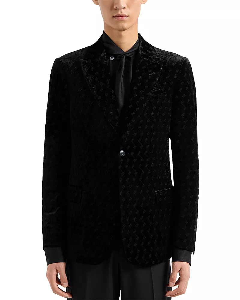 Emporio Armani Peak Lapel Embroidered Motif Velvet Sport Jacket