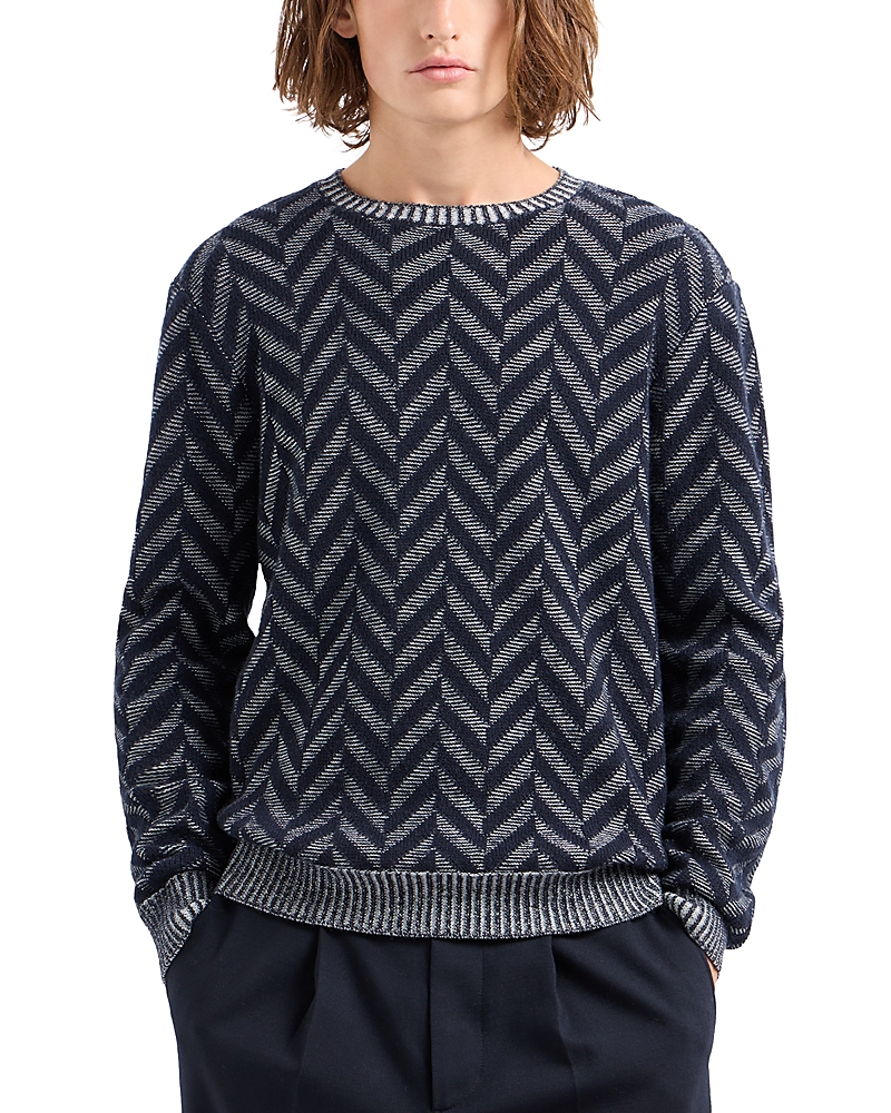 Emporio Armani Official Store Icon Virgin-wool Jumper With Two-tone Jacquard Chevron Motif In Fancy Blue