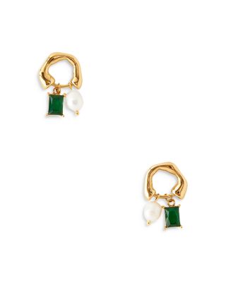 Aqua Color Crystal & Imitation Pearl Earrings in 18K Gold Plated Stainless Steel - Exclusive