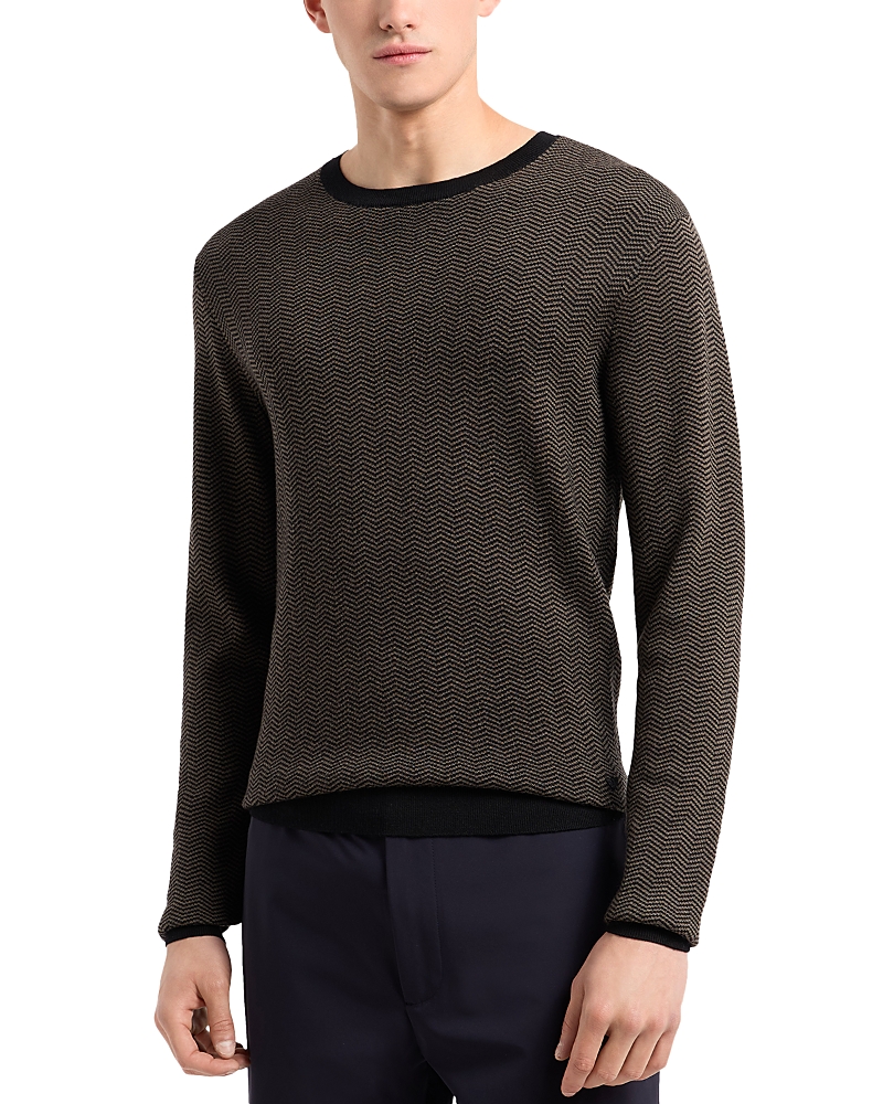 Emporio Armani Wool Chevron Jacquard Regular Fit Sweater In Silver