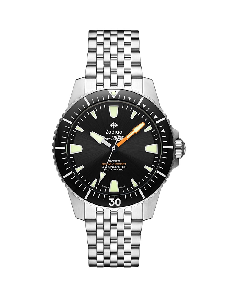 Zodiac Pro-diver Automatic Stainless Steel Watch, 42mm In Black/silver