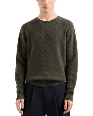 Emporio Armani Allover Bicolor Chevron Jacquard Wool Sweater