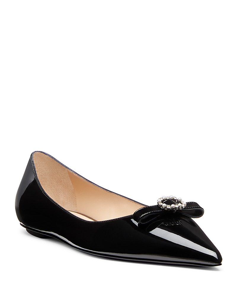 Stuart Weitzman Diana Embellished Patent-leather Point-toe Flats In Black