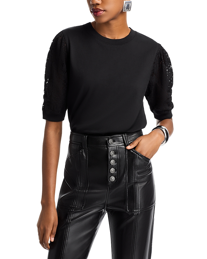 Frame Frankie Lace Sleeve Top In Black